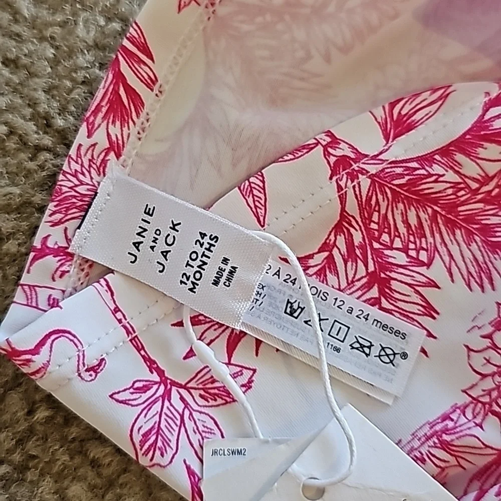 Janie and Jack Flamingo Toile Swim Headwrap 12 24 Months